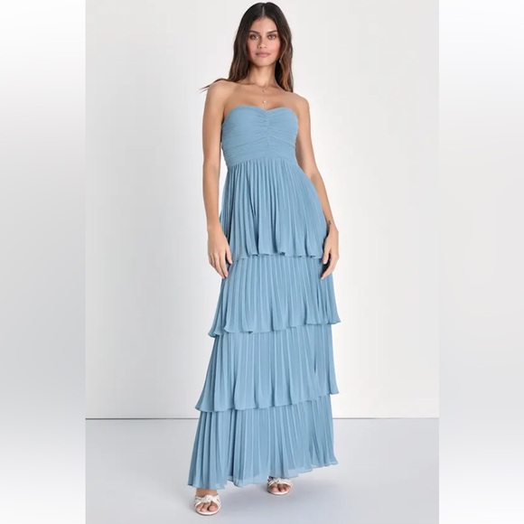 Lulus Dresses & Skirts - NWT - LULUS - Seriously Sensational Light Blue Strapless Tiered Maxi Dress